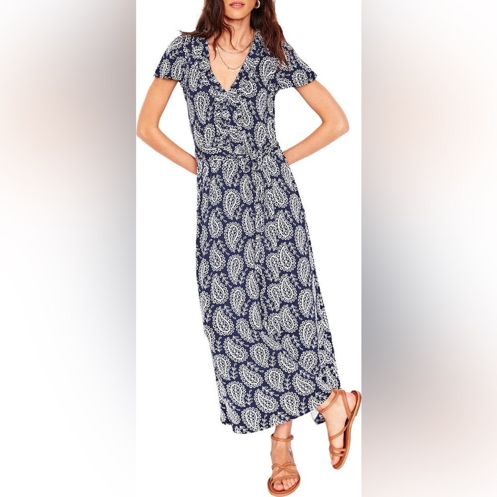 Boden Nicola Paisley Print Jersey Dress midi navy white size 2 petite